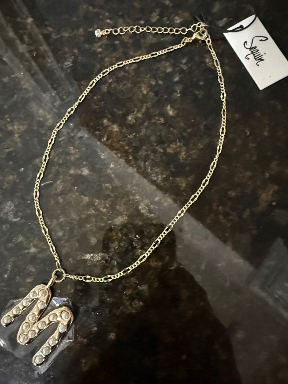 Sequin Jewelry Gold-Tone Pearl Initial "M"
Pendant Necklace From Anthropologies🔥 - Picture 2 of 16